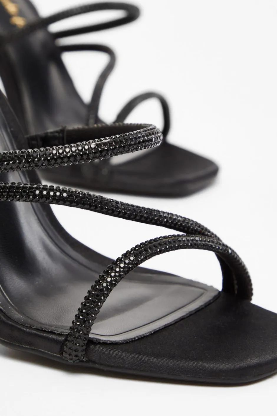 Quiz Wide Fit Black Diamante Heeled Sandals Outlet