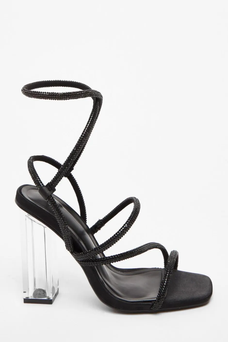 Quiz Wide Fit Black Diamante Heeled Sandals Outlet