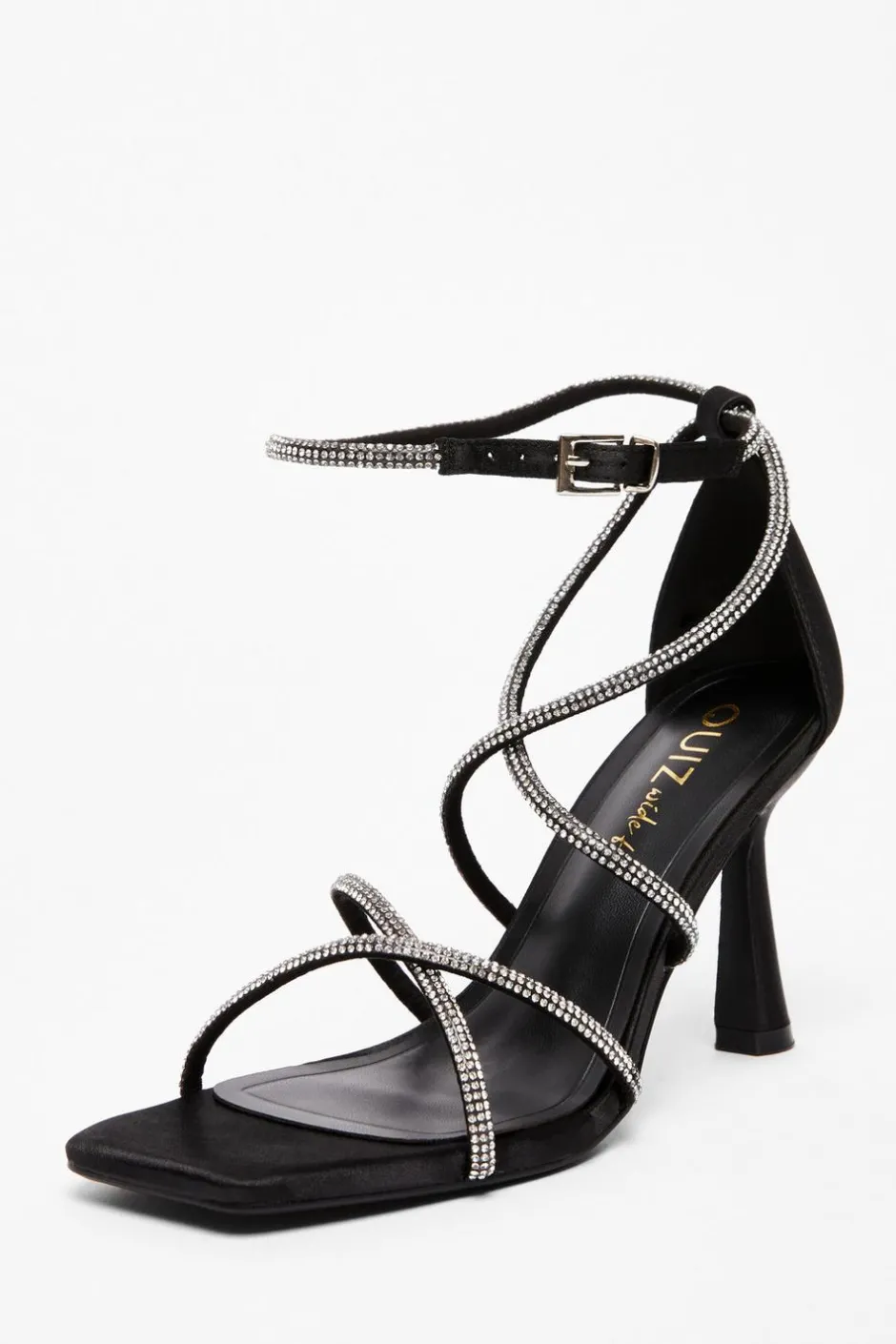 Quiz Wide Fit Black Diamante Heels Online