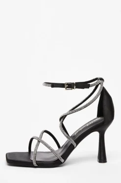 Quiz Wide Fit Black Diamante Heels Online