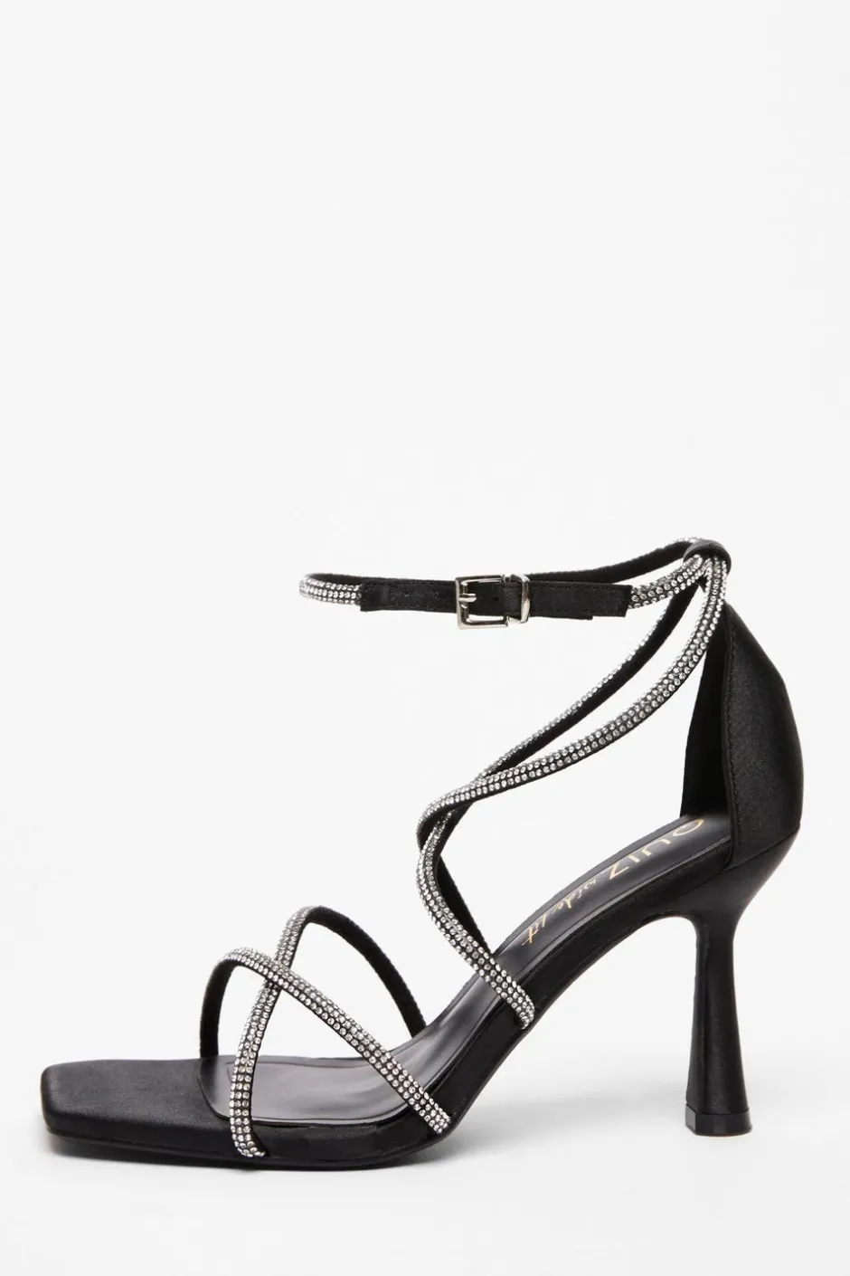 Quiz Wide Fit Black Diamante Heels Online