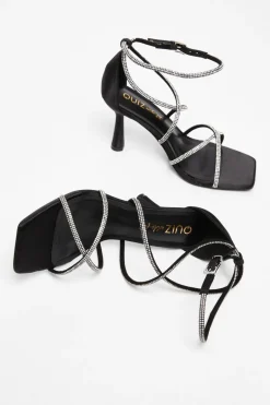 Quiz Wide Fit Black Diamante Heels Online