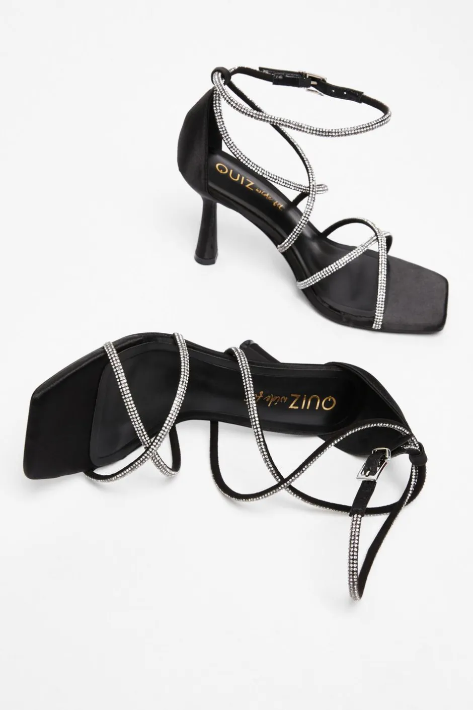 Quiz Wide Fit Black Diamante Heels Online