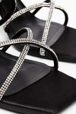 Quiz Wide Fit Black Diamante Heels Online