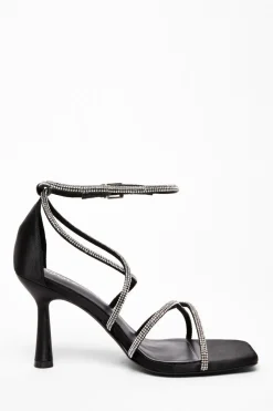 Quiz Wide Fit Black Diamante Heels Online