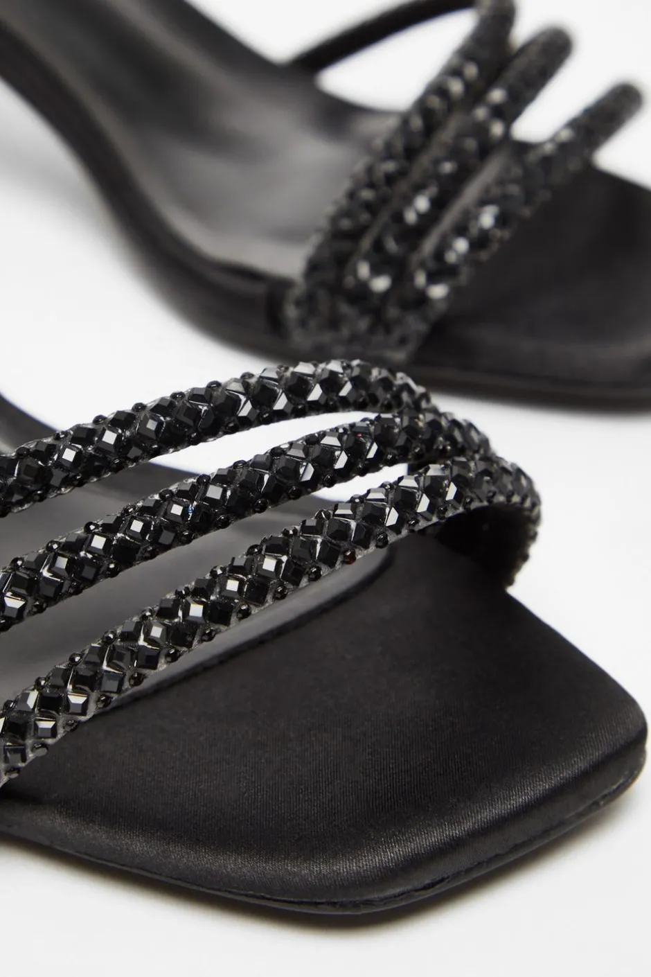 Quiz Wide Fit Black Diamante Low Heeled Sandal