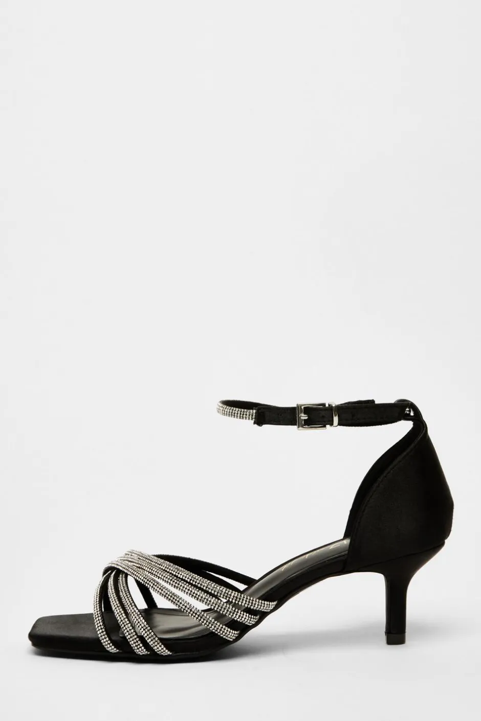Quiz Wide Fit Black Diamante Short Heels Outlet