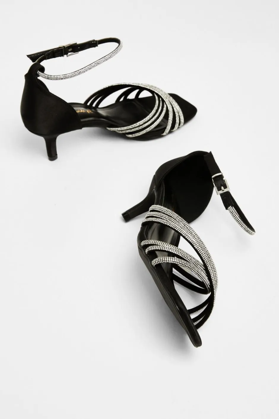 Quiz Wide Fit Black Diamante Short Heels Outlet