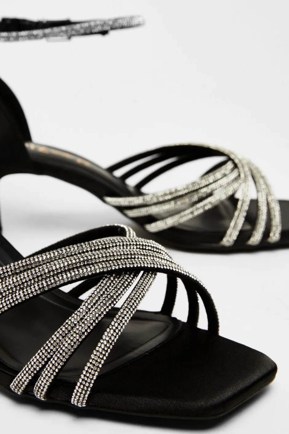 Quiz Wide Fit Black Diamante Short Heels Outlet