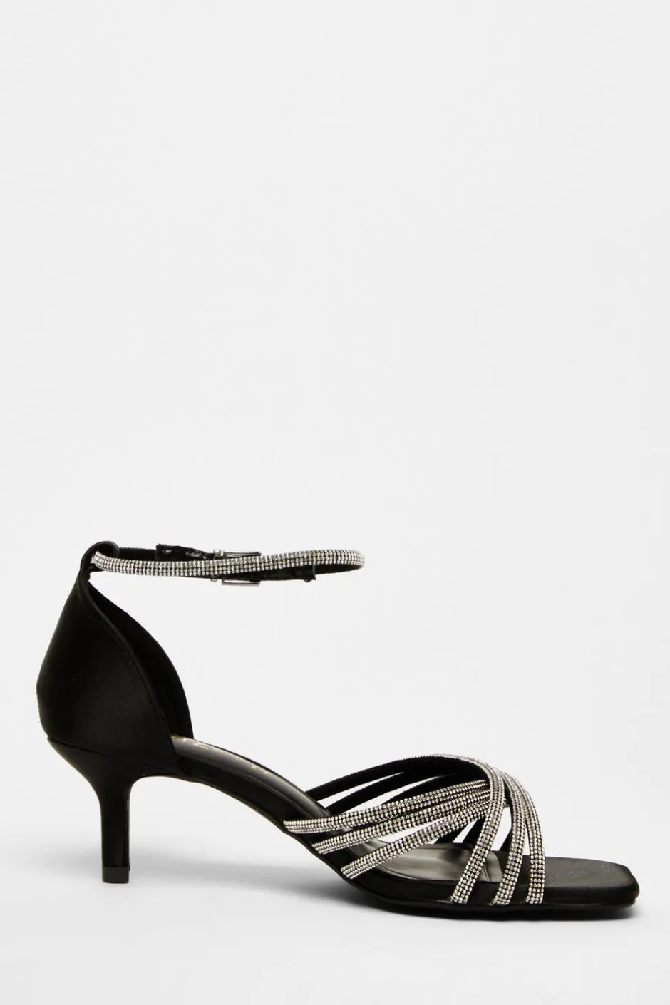 Quiz Wide Fit Black Diamante Short Heels Outlet