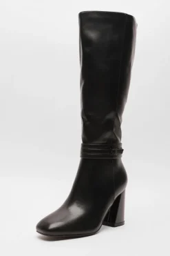 Quiz Wide Fit Black Faux Leather Knee High Boots Best