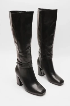 Quiz Wide Fit Black Faux Leather Knee High Boots Best