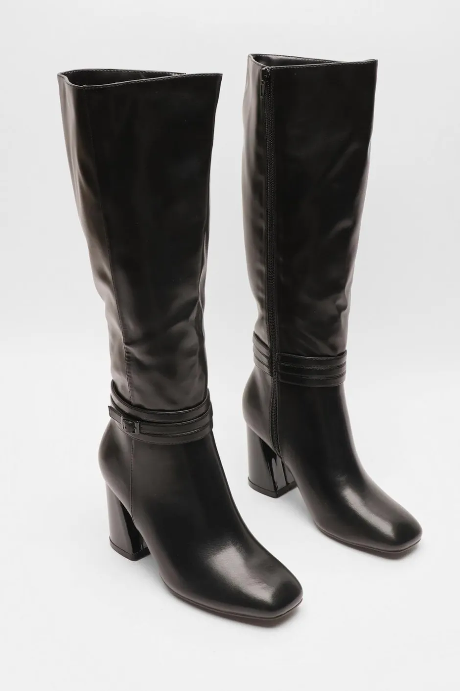 Quiz Wide Fit Black Faux Leather Knee High Boots Best