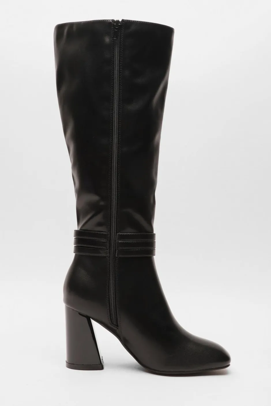 Quiz Wide Fit Black Faux Leather Knee High Boots Best
