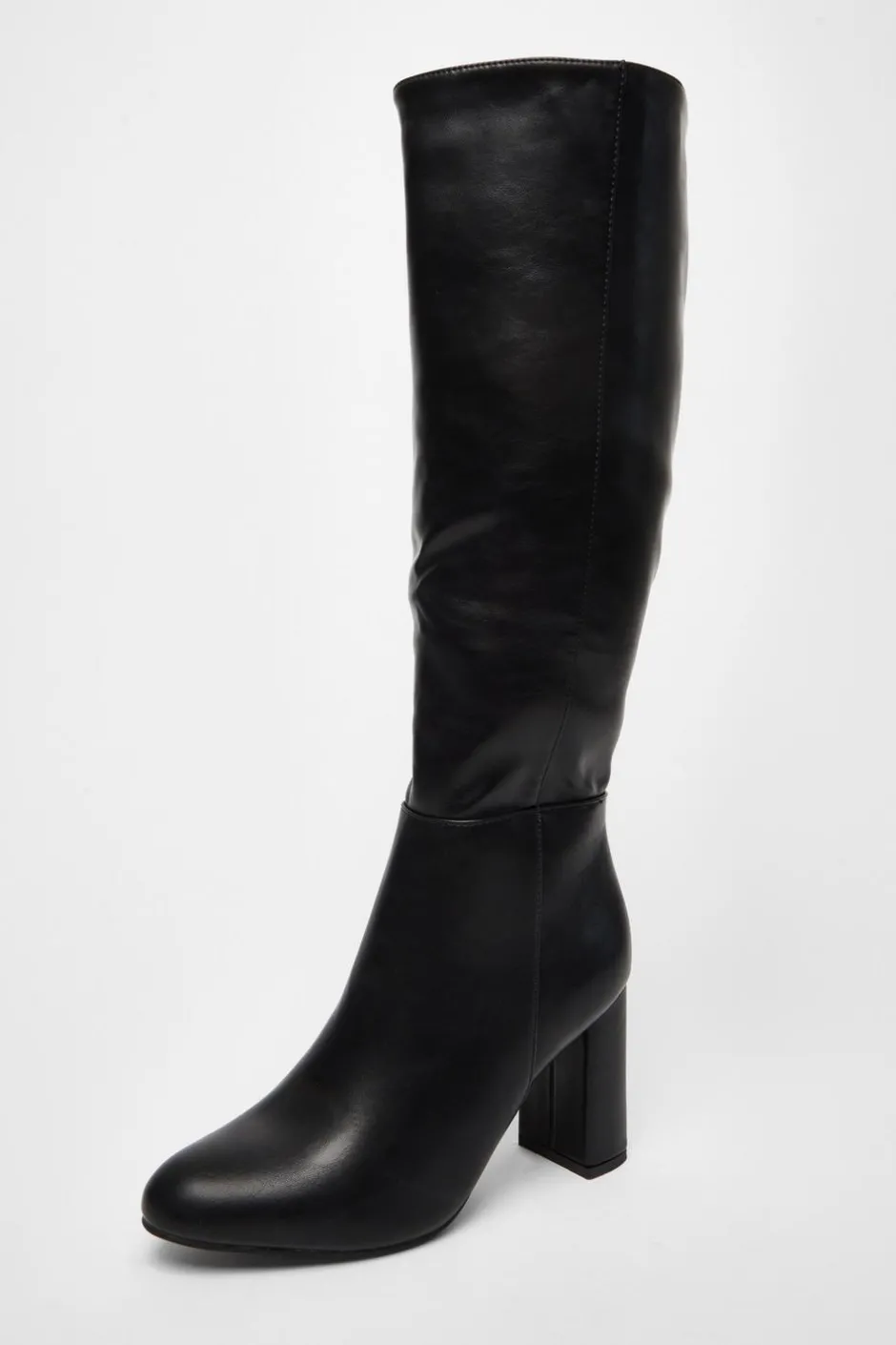 Quiz Wide Fit Black Faux Leather Knee High Boots Best