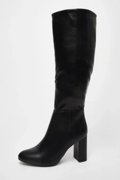Quiz Wide Fit Black Faux Leather Knee High Boots Best