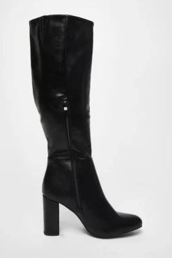 Quiz Wide Fit Black Faux Leather Knee High Boots Best