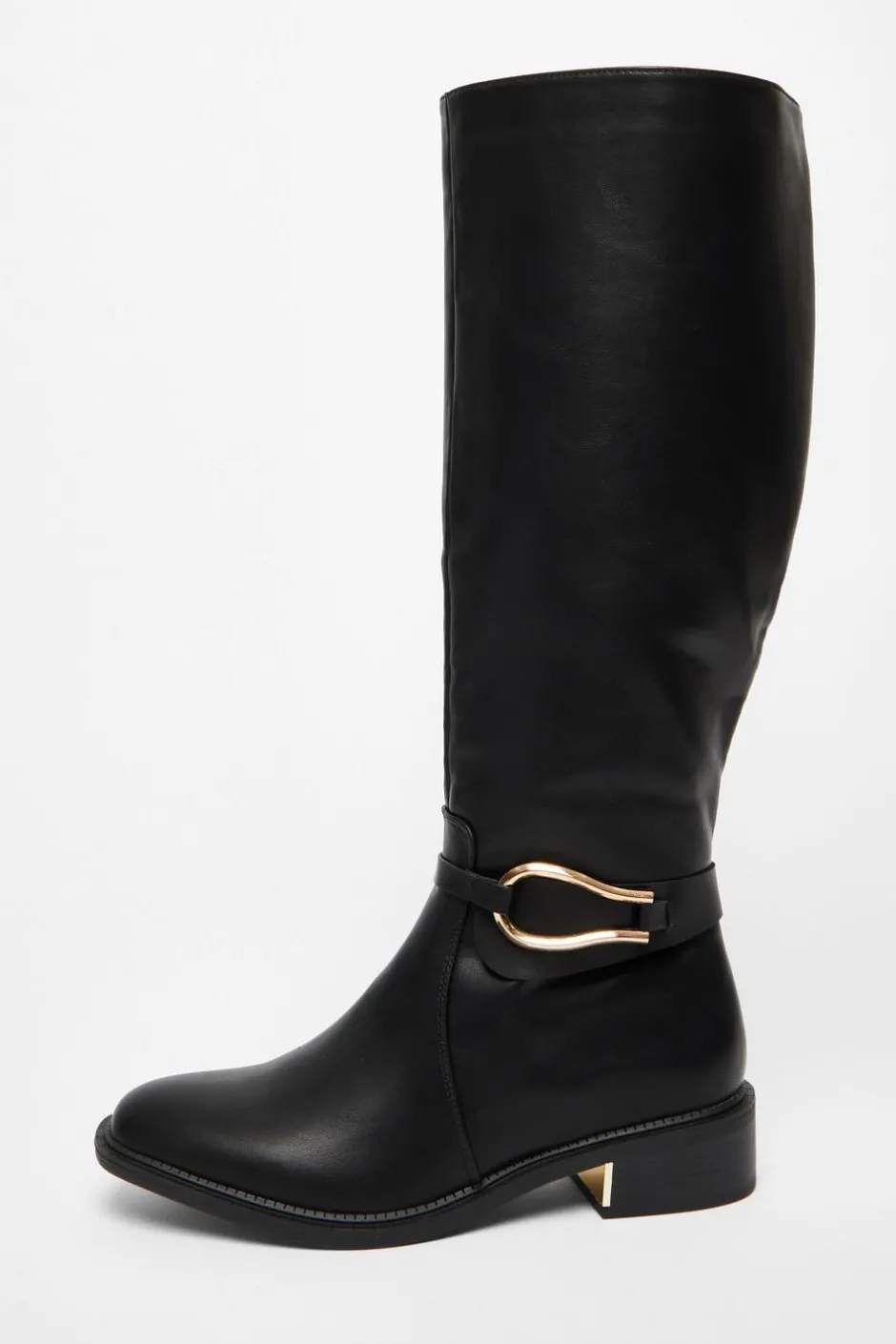 Quiz Wide Fit Black Faux Leather Knee High Flat Boots Best