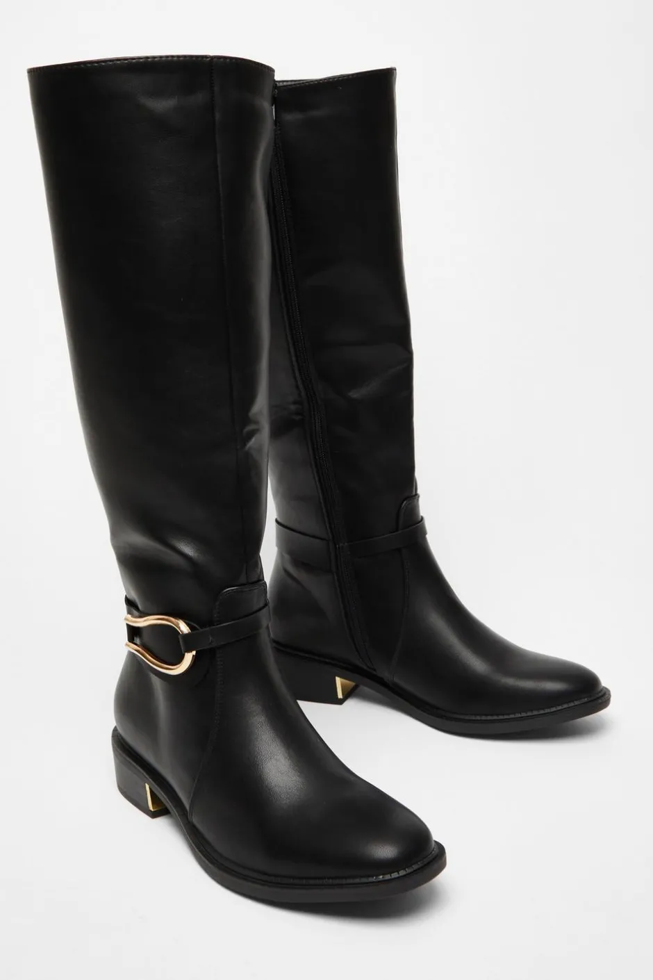 Quiz Wide Fit Black Faux Leather Knee High Flat Boots Best