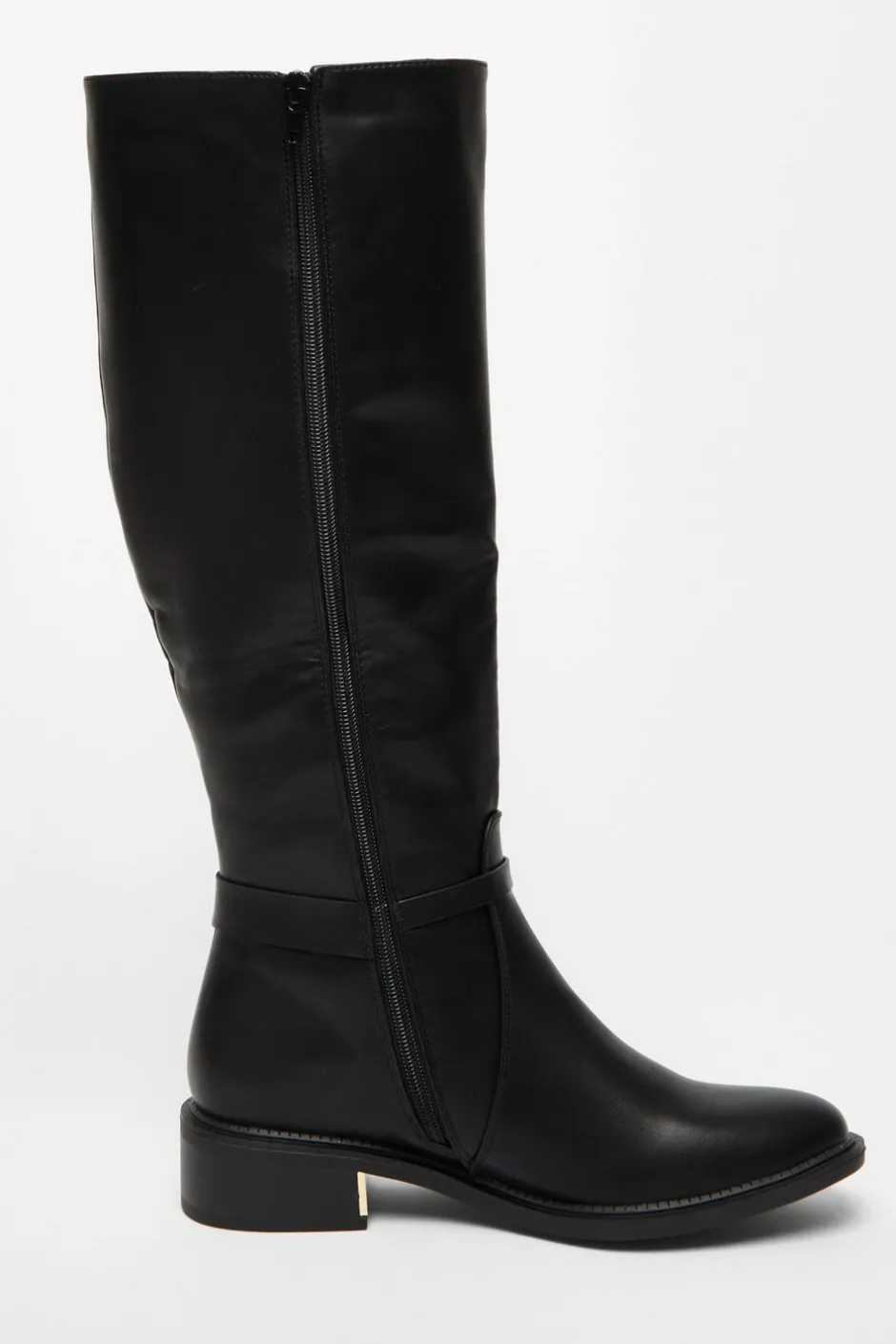 Quiz Wide Fit Black Faux Leather Knee High Flat Boots Best