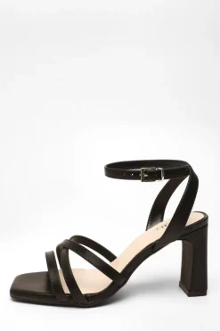 Quiz Wide Fit Black Faux Leather Strappy Heeled Sandals Online
