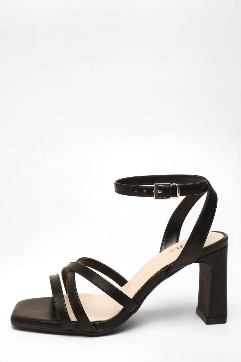 Quiz Wide Fit Black Faux Leather Strappy Heeled Sandals Online