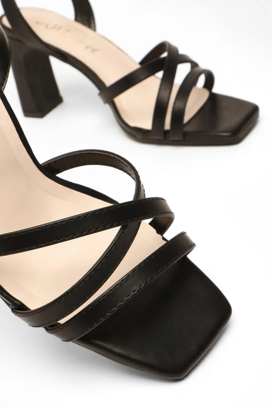Quiz Wide Fit Black Faux Leather Strappy Heeled Sandals Online