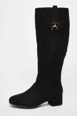 Quiz Wide Fit Black Faux Suede Boots Clearance