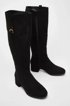 Quiz Wide Fit Black Faux Suede Boots Clearance
