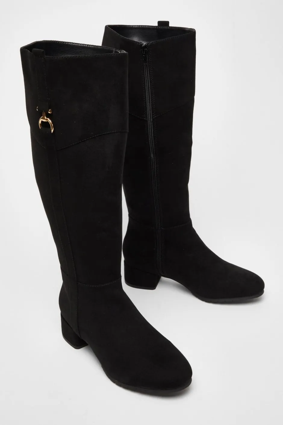 Quiz Wide Fit Black Faux Suede Boots Clearance