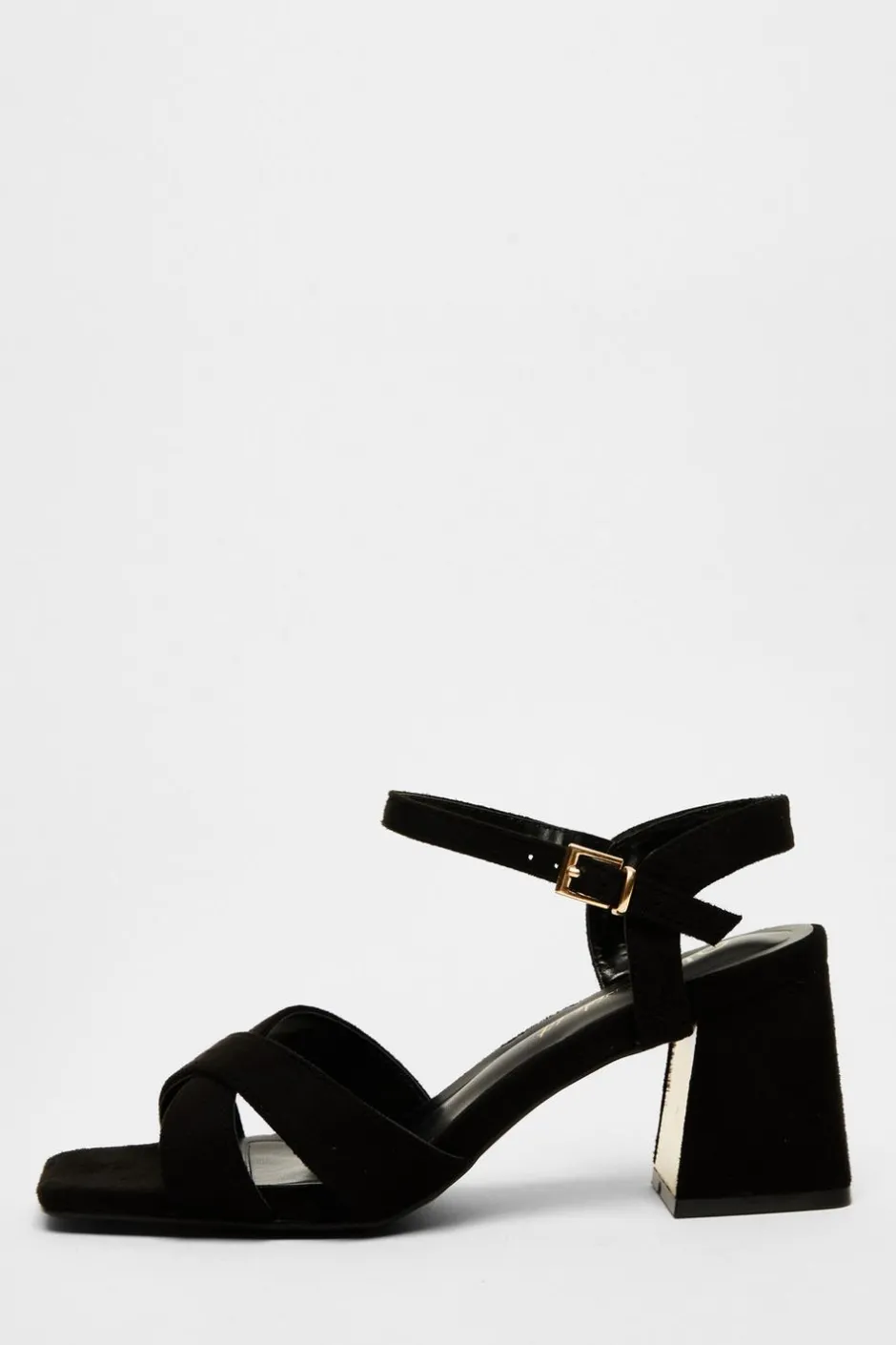 Quiz Wide Fit Black Faux Suede Heeled Sandals Hot