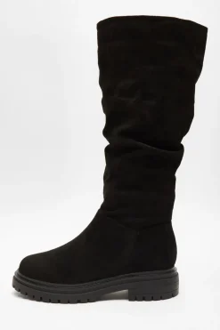 Quiz Wide Fit Black Knee High Faux Suede Boots Outlet