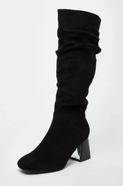 Quiz Wide Fit Knee High Faux Suede Block Heel Boots Black Best