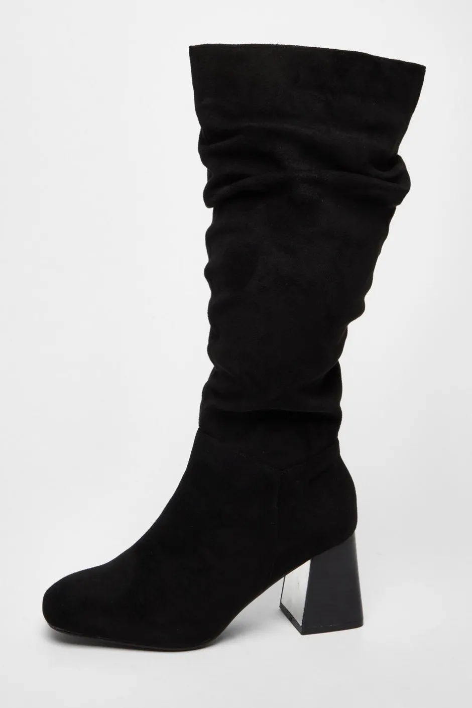 Quiz Wide Fit Knee High Faux Suede Block Heel Boots Black Best