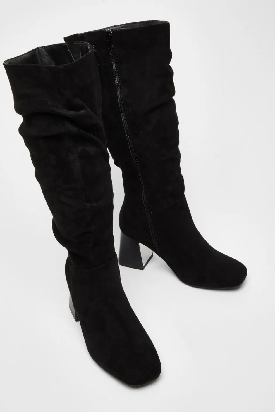 Quiz Wide Fit Knee High Faux Suede Block Heel Boots Black Best