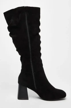 Quiz Wide Fit Knee High Faux Suede Block Heel Boots Black Best