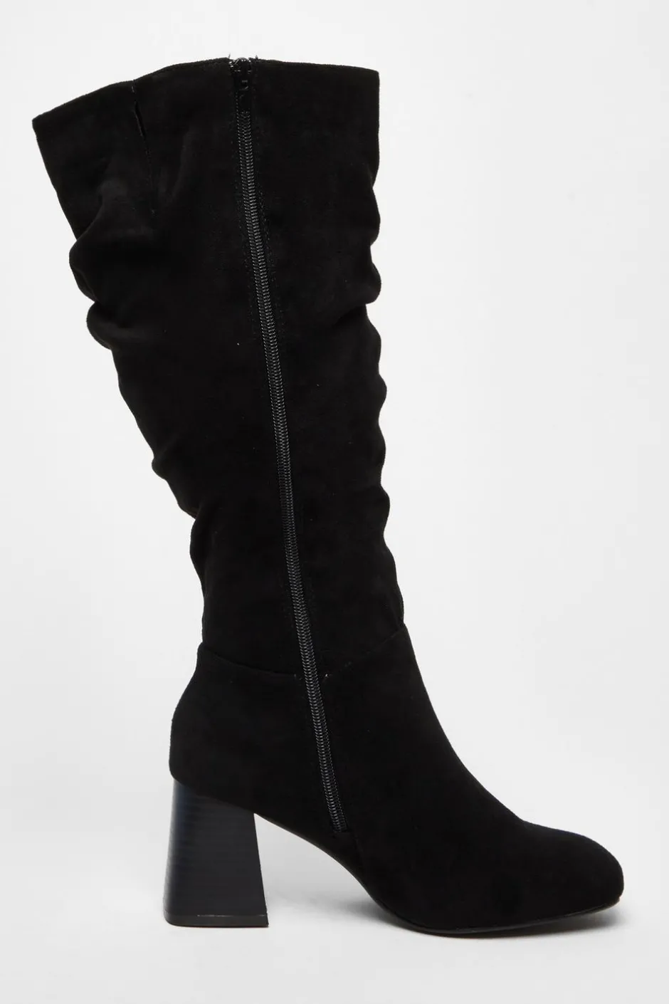 Quiz Wide Fit Knee High Faux Suede Block Heel Boots Black Best