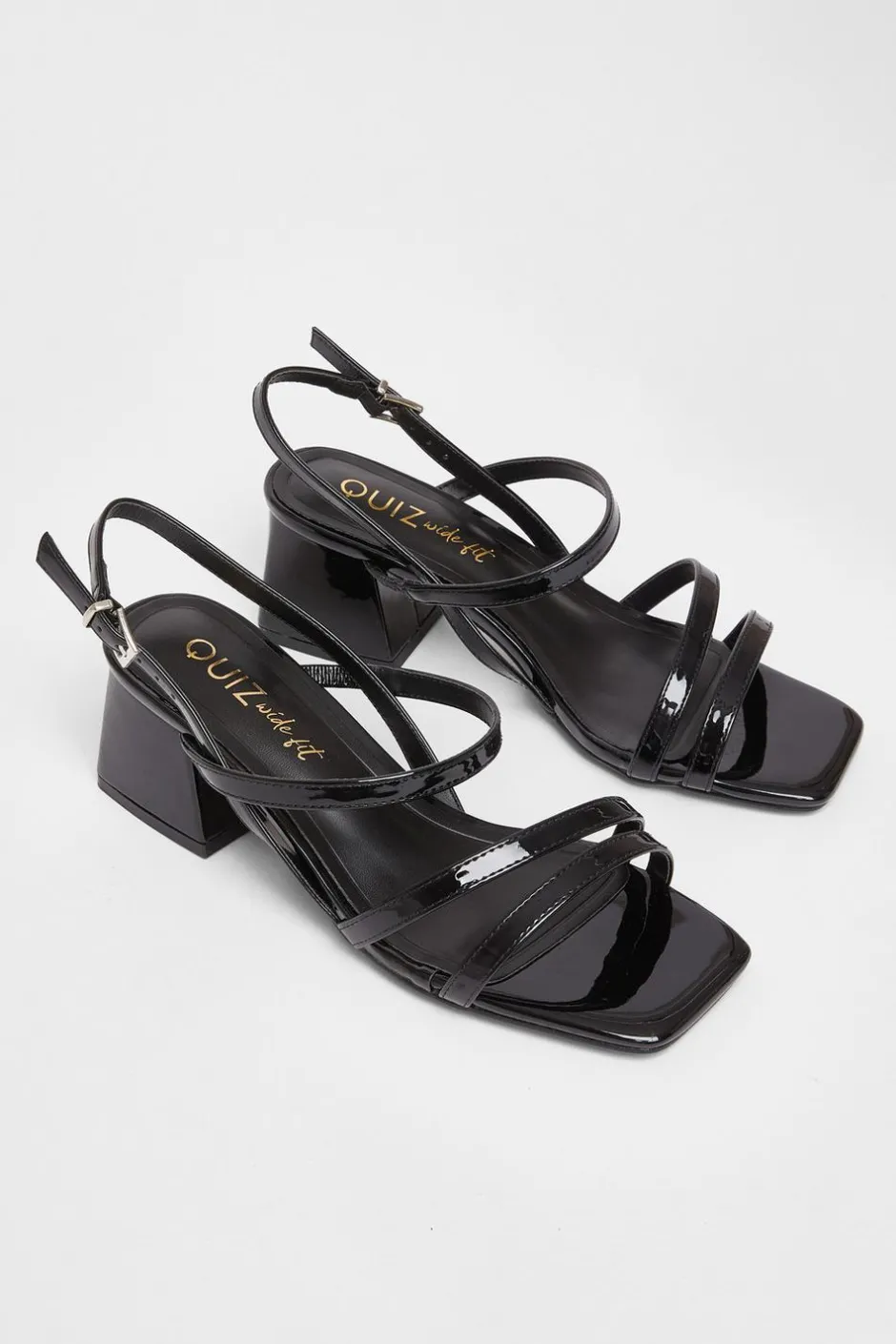 Quiz Wide Fit Patent Heeled Sandals Black Discount
