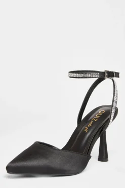 Quiz Wide Fit Black Satin Court Heels Outlet