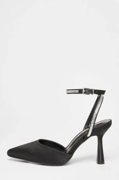 Quiz Wide Fit Black Satin Court Heels Outlet