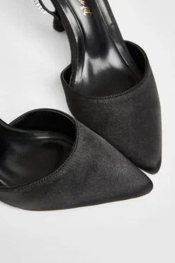 Quiz Wide Fit Black Satin Court Heels Outlet