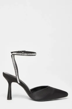 Quiz Wide Fit Black Satin Court Heels Outlet