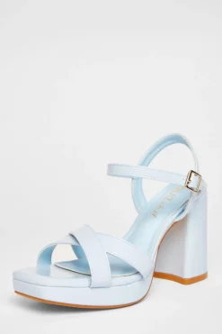 Quiz Wide Fit Blue Faux Leather Block Heels Sale
