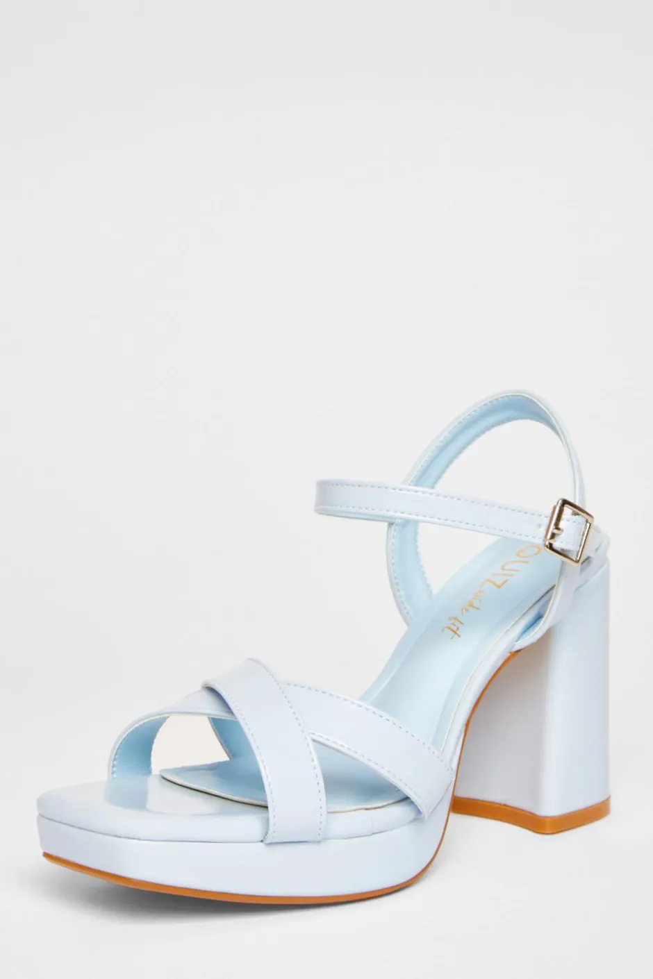 Quiz Wide Fit Blue Faux Leather Block Heels Sale