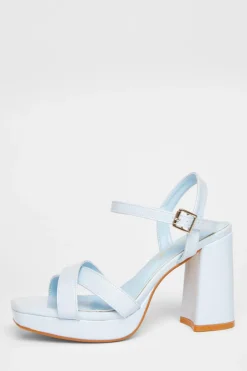 Quiz Wide Fit Blue Faux Leather Block Heels Sale