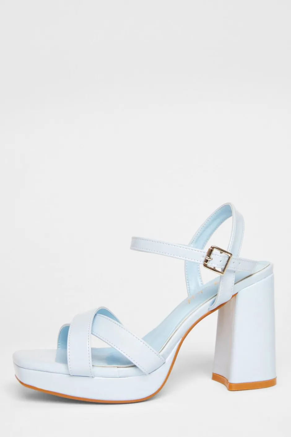 Quiz Wide Fit Blue Faux Leather Block Heels Sale