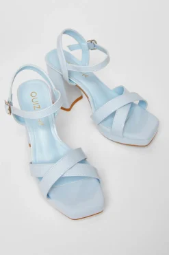 Quiz Wide Fit Blue Faux Leather Block Heels Sale