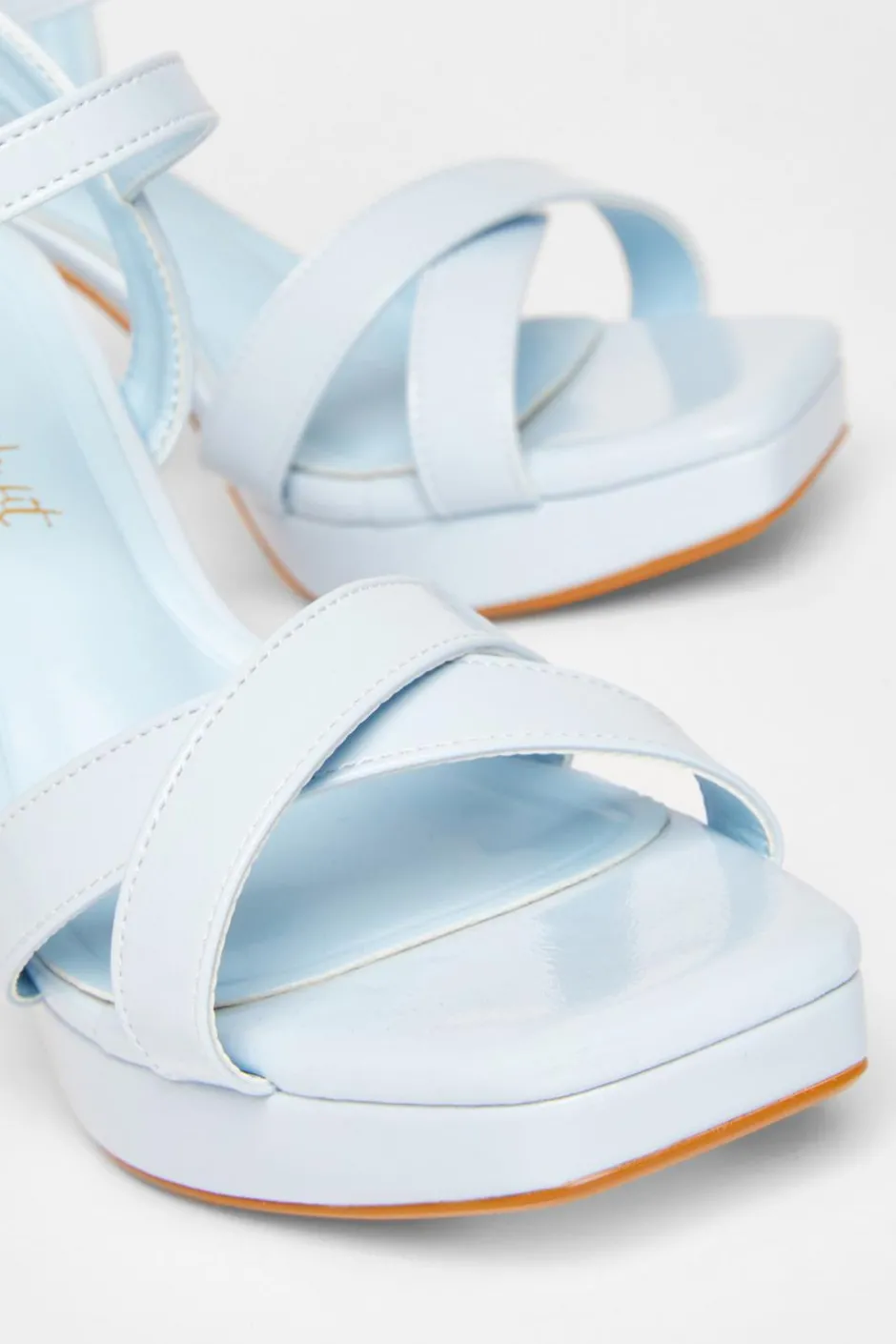 Quiz Wide Fit Blue Faux Leather Block Heels Sale