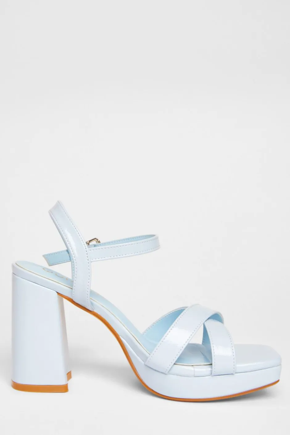 Quiz Wide Fit Blue Faux Leather Block Heels Sale