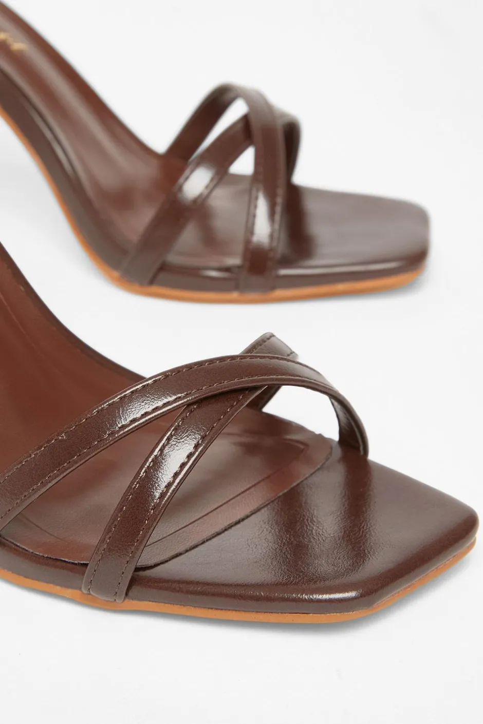 Quiz Wide Fit Barely There Heels Brown